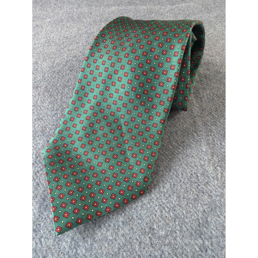 Richel Silk Tie Mens Green Red Geometric Medallion Handmade Spain Classic VTG